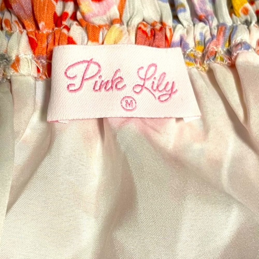 Pink‎ Lily Off The Path Long Sleeve Orange Paisley Belted Blouse Size Medium - Picture 5 of 8
